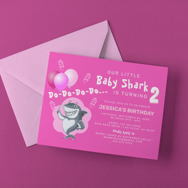 Cute Pink Shark | Pink Balloons Birthday Invitation (Creator Uploaded)