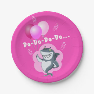 Cute Pink Shark   Pink Balloons Birthday Paper Plate