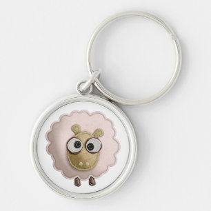 Cute Pink Sheep Faux Felt Printed Image Key Ring