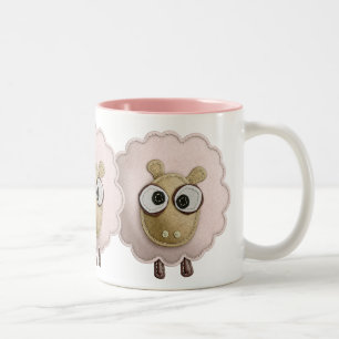 Cute Pink Sheep Faux Felt Printed Image Two-Tone Coffee Mug