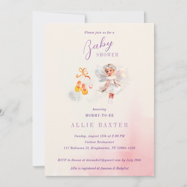 Cute Pink Shoes Fairy Dust Girl Baby Shower Invitation (Front)