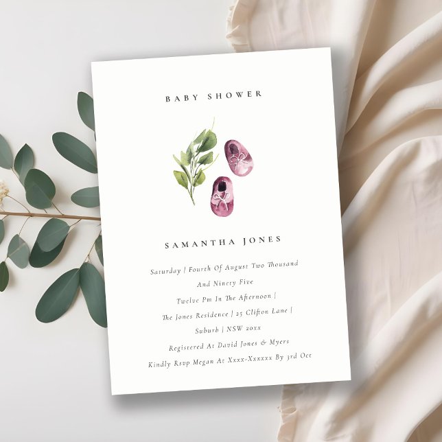 Cute Pink Shoes Foliage Girl Baby Shower Invite (Creator Uploaded)