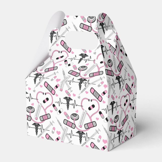 Cute Pink Shot Needles Nurse | Doctor EKG Pattern Favour Box (Back Side)