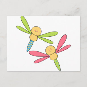 Cute Pink Shower Party Dragonfly Two Dragonflies Postcard