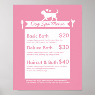 Cute Pink Silhouette Dog Grooming Salon Menu Poster