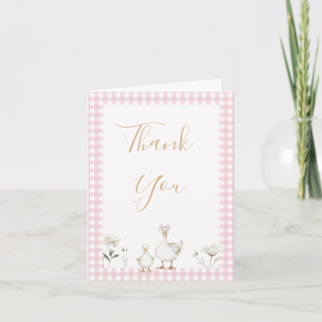 Cute Pink Silly Goose Baby Shower Thank You Card (Front)