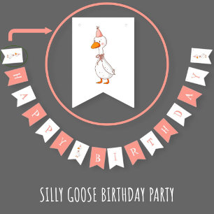 Cute Pink Silly Goose Happy Birthday Bunting