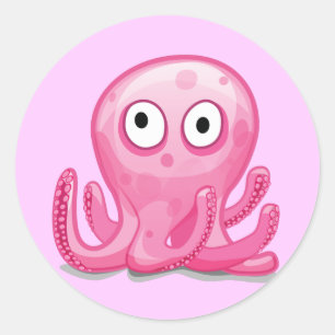cute pink silly octopus classic round sticker