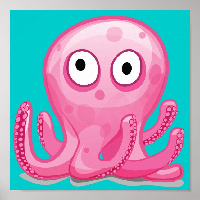 cute pink silly octopus poster (Front)