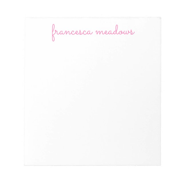 Cute Pink Simple Script Personalised Stationary Notepad (Front)