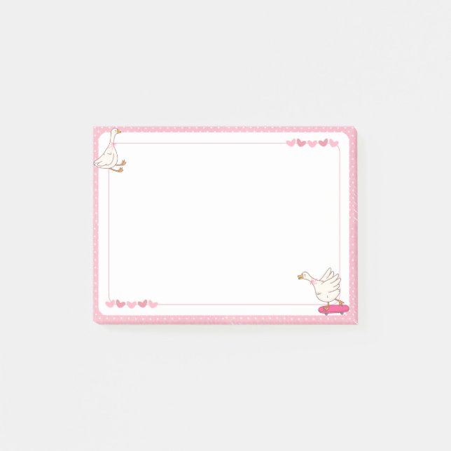 Cute Pink Skateboard Goose Heart Polka Dot  Post-it Notes (Front)