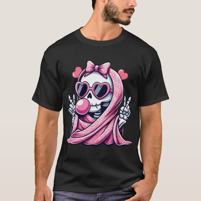Cute pink skeleton Season Halloween for men Women T-Shirt (Front)
