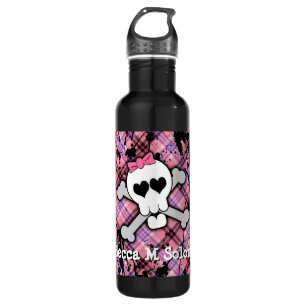 Cute Pink Skull and Crossbones Heart 710 Ml Water Bottle