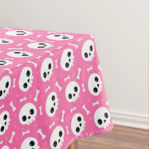 Cute Pink Skull & Bones Halloween Pattern Tablecloth
