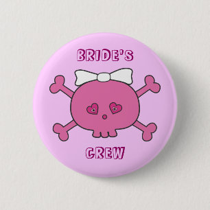 Cute Pink Skull Bride's Crew Bachelorette Party 6 Cm Round Badge