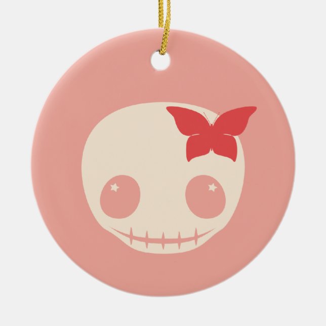 Cute Pink Skull Ceramic Tree Decoration (Front)