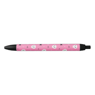 Cute Pink Skull Halloween Pattern Black Ink Pen