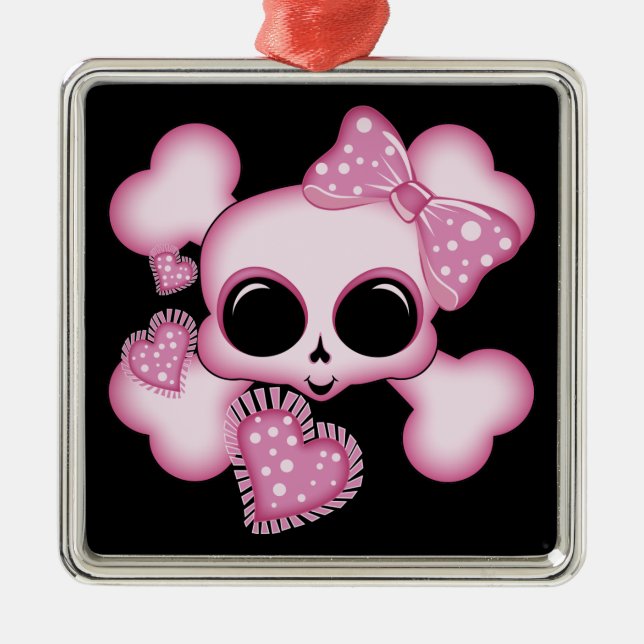 Cute Pink Skull Metal Tree Decoration (Front)
