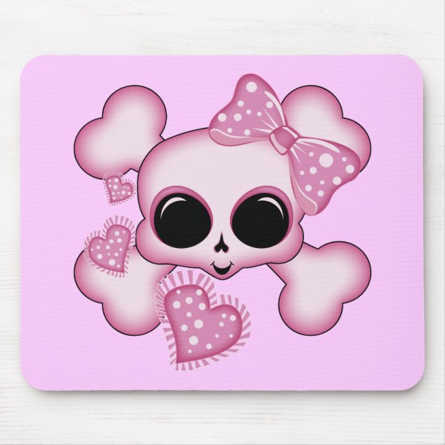 Cute Pink Skull Mouse Mat (Front)