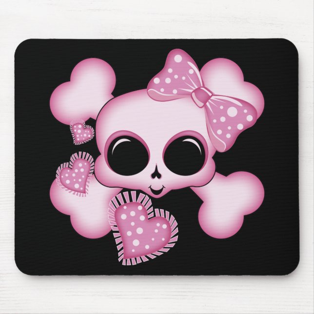 Cute Pink Skull Mouse Mat (Front)