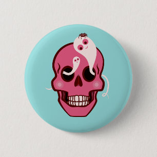 Cute Pink Skull With Spider And Ghosts In Eyes 6 Cm Round Badge