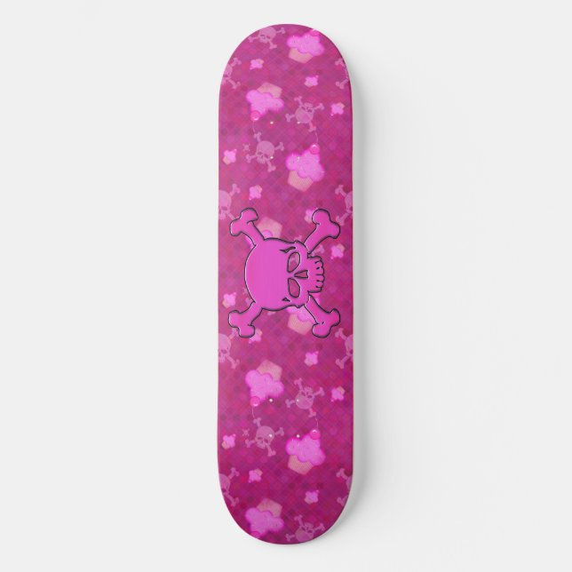 Cute Pink Skulls & Cupcakes Skateboard (Front)