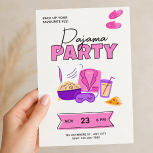 Cute Pink Sleepover for Girls Pajama Party Invitation