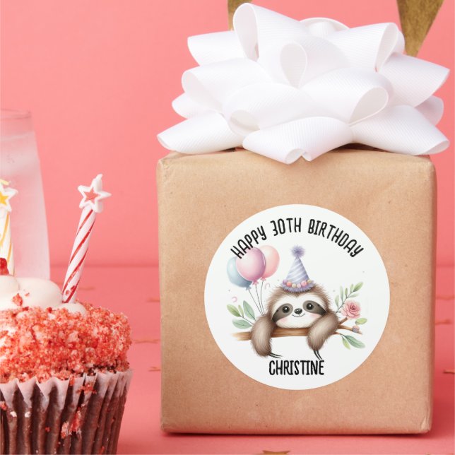 Cute pink sloth Birthday Party favours Classic Round Sticker (Party)