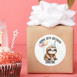 Cute pink sloth Birthday Party favours Classic Round Sticker