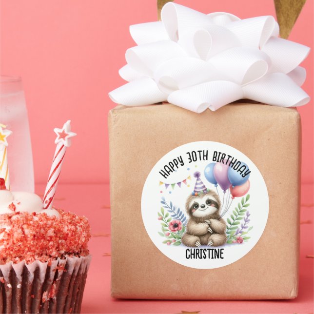 Cute pink sloth Birthday Party favours Classic Round Sticker (Party)