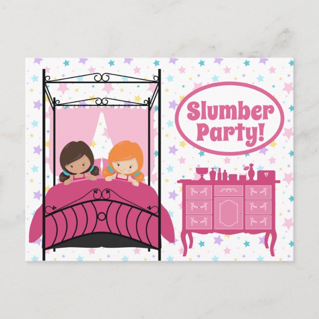 Cute Pink Slumber Party Birthday Party Invitation Postcard (Front)
