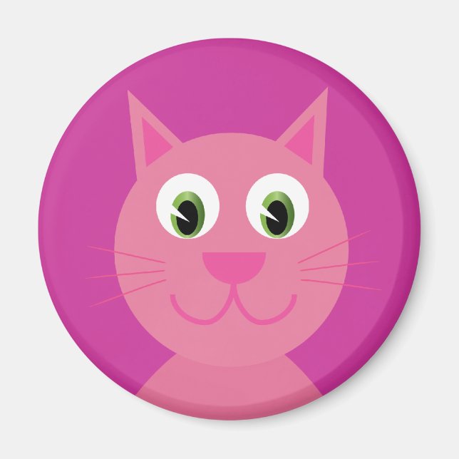 Cute pink smiling cartoon cat magnet (Front)