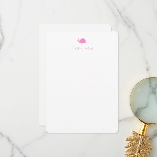 Cute Pink Snail Thank You Notes (Front/Back In Situ)