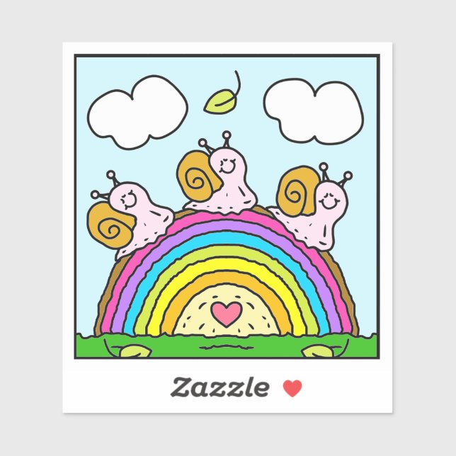 Cute Pink Snails Crossing Rainbow Log Vinyl (Sheet)