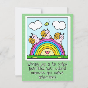 Cute Pink Snails Rainbow Log Back To School Postcard
