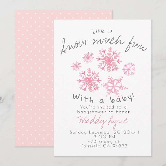 Cute pink snow girl babyshower party Invite (Front/Back)