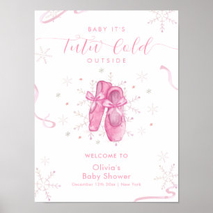 Cute Pink Snowflake Ballerina Baby Shower Welcome  Poster