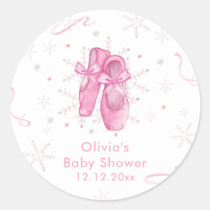 Cute Pink Snowflake Ballerina Girl Baby Shower  Classic Round Sticker