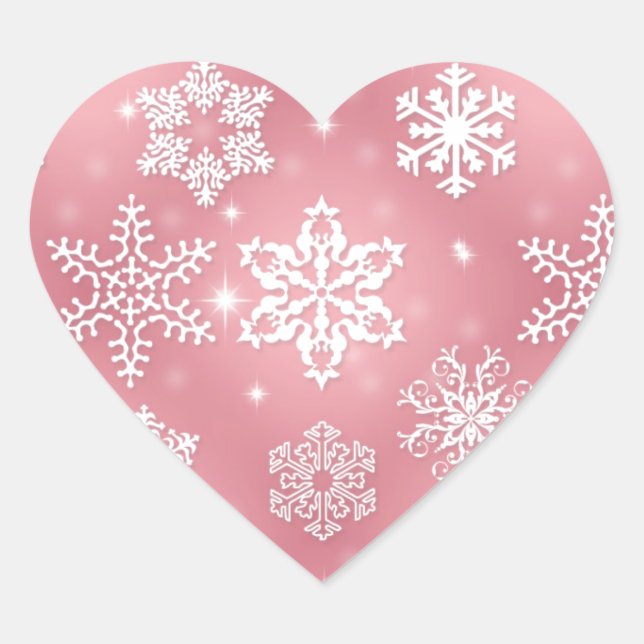 Cute Pink Snowflakes Heart Sticker (Front)