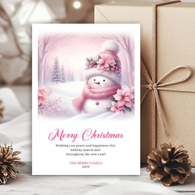 Cute pink snowman Christmas greeting card for kids (Cute pink snowman Christmas greeting card for kids digital)