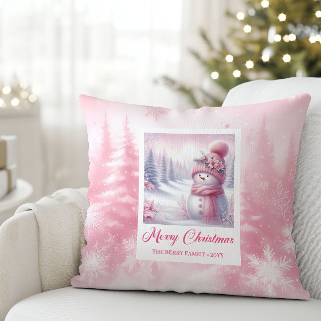Cute Pink Snowman Christmas Scene Kids Room Pillow (Cute Pink Snowman Christmas Scene Kids Room Pillow

)