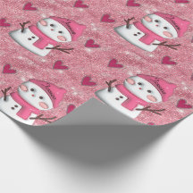 Cute Pink Snowman hearts Personalised Name