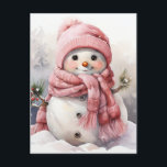 Cute pink Snowman Holiday Postcard<br><div class="desc">Make Memories With Your Family This Christmas</div>