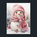 Cute pink Snowman Holiday Postcard<br><div class="desc">Make Memories With Your Family This Christmas</div>