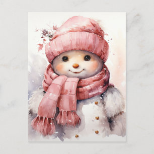 Cute pink Snowman Holiday Postcard