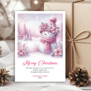 Cute Pink Snowman Kids Download Christmas Greeting Holiday Card
