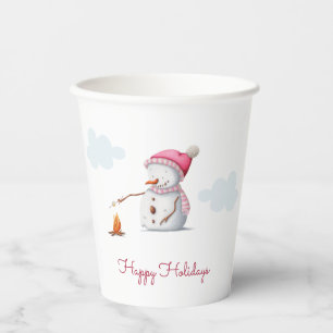 Cute Pink Snowman Marhsmallows Paper Cups