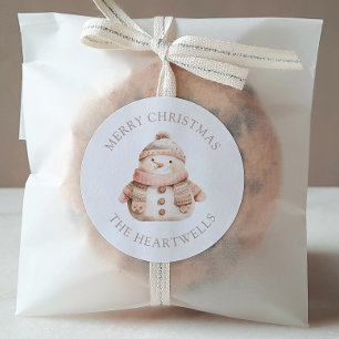 Cute Pink Snowman Personalised Merry Christmas Classic Round Sticker