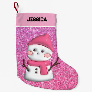 Cute Pink Snowman Small Christmas Stocking