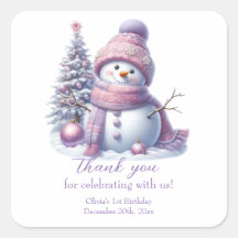 Cute Pink Snowman Winter Birthday